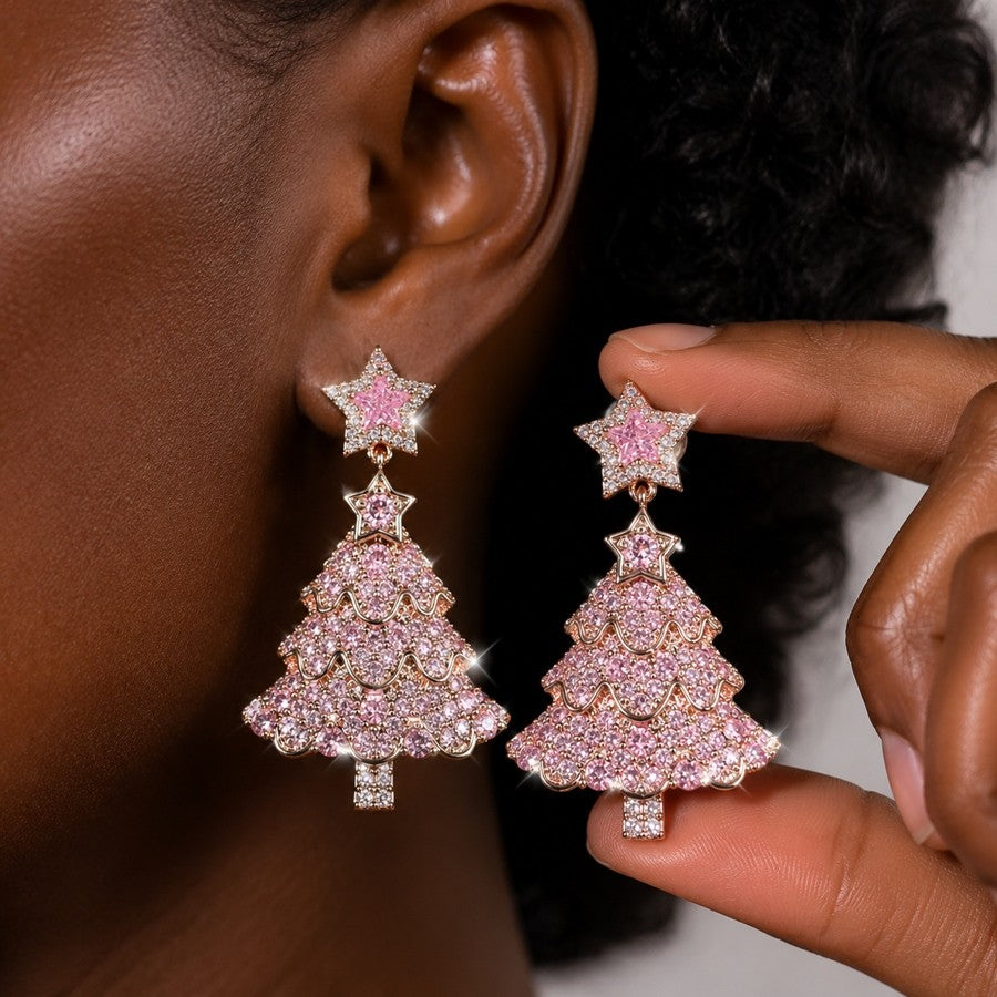 Elegant Christmas Tree Drop Earrings
