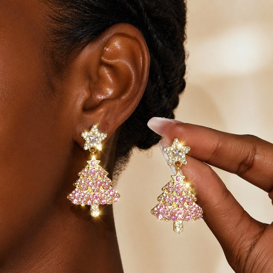 Elegant Christmas Tree Drop Earrings