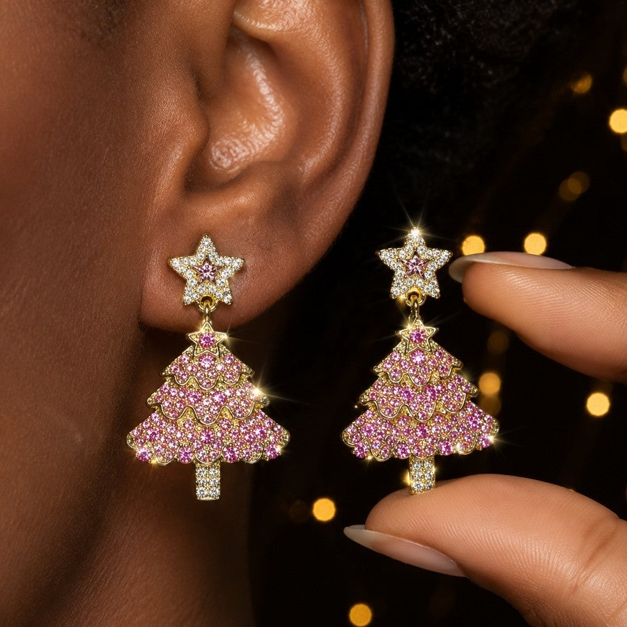 Elegant Christmas Tree Drop Earrings