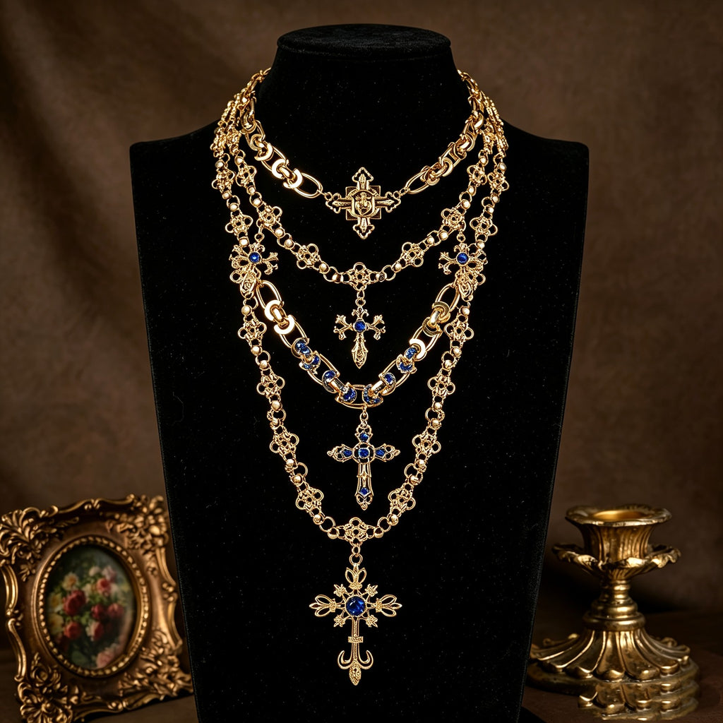 18k Vintage Cross Necklace Set