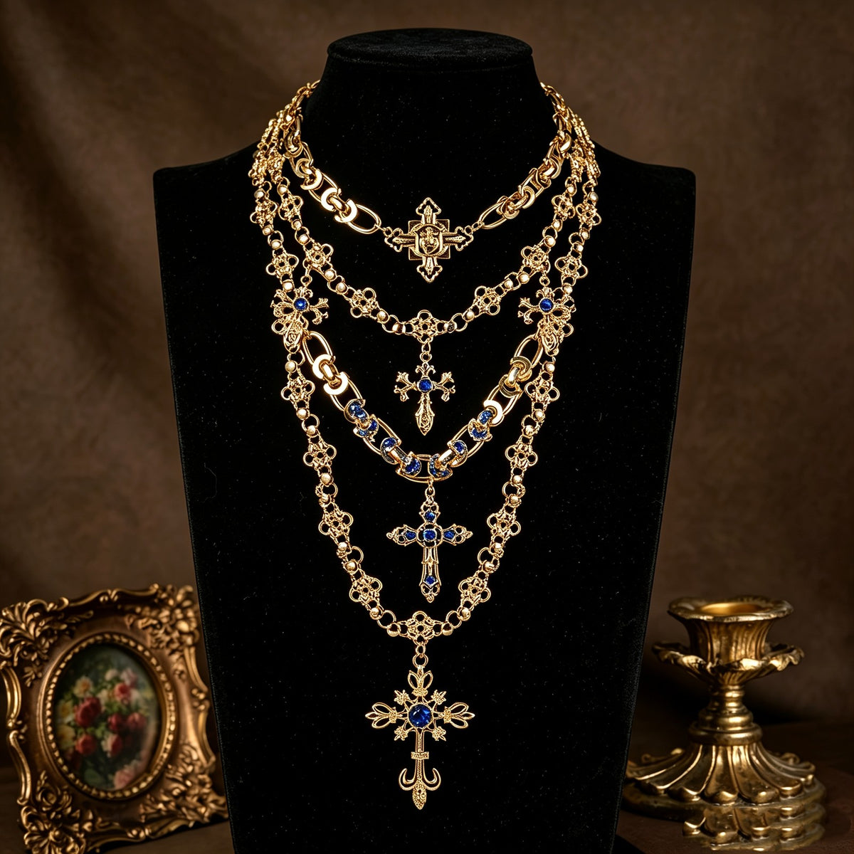 18k Vintage Cross Necklace Set