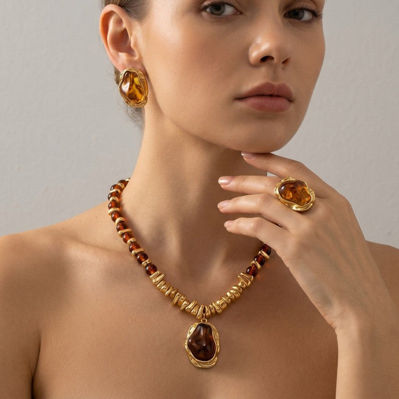 Amber Bead Jewelry Set