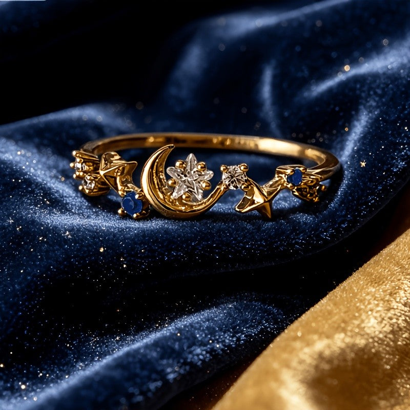 18k Dainty Star Moon Ring