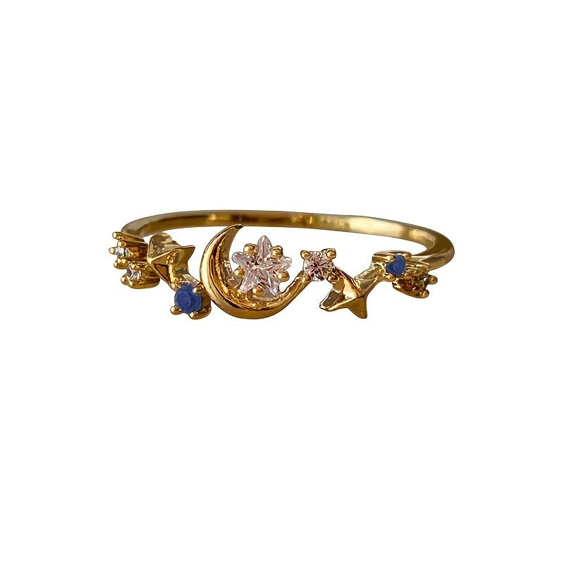 18k Dainty Star Moon Ring