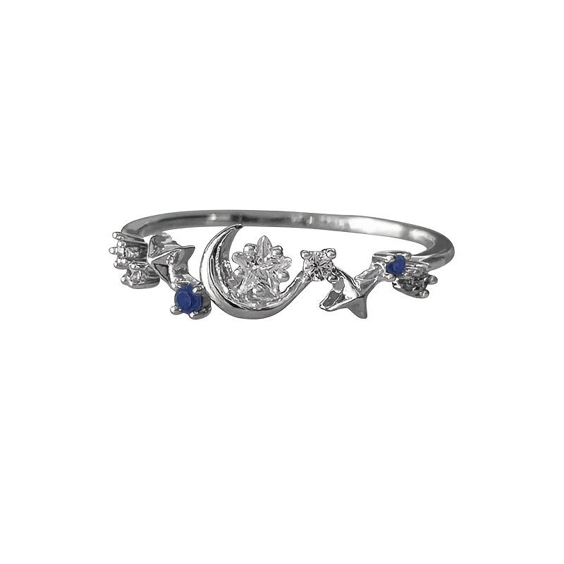 18k Dainty Star Moon Ring