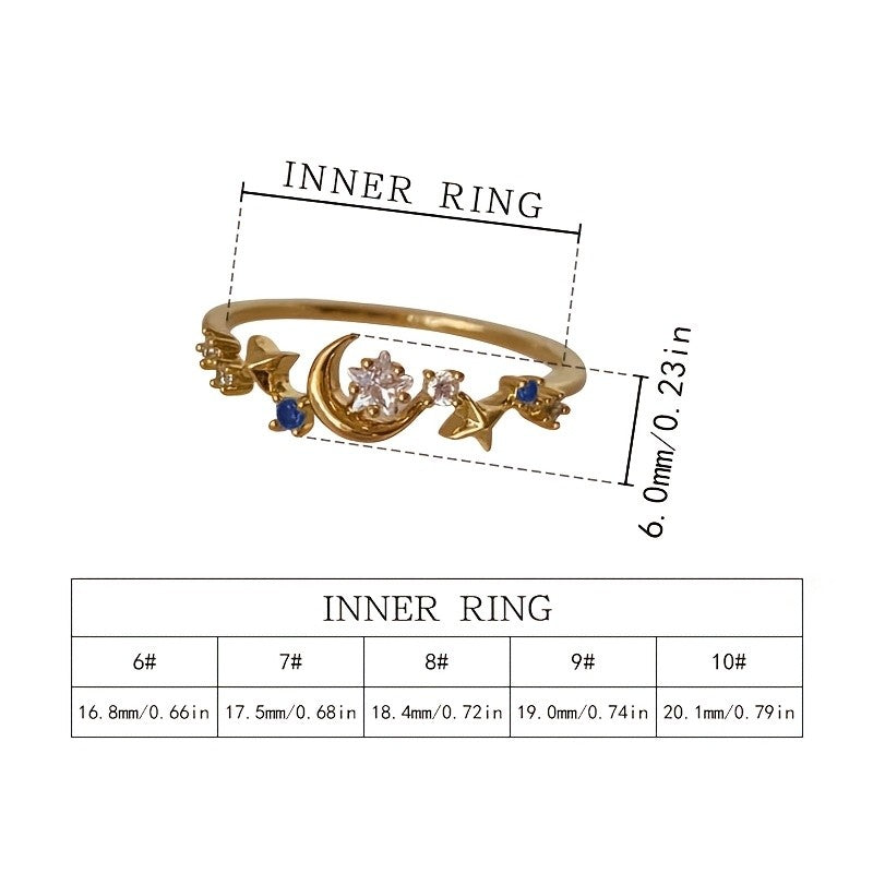 18k Dainty Star Moon Ring