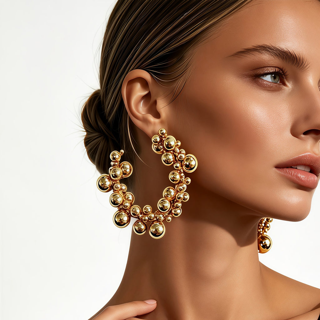18k Elegant Bead Hoop Earrings