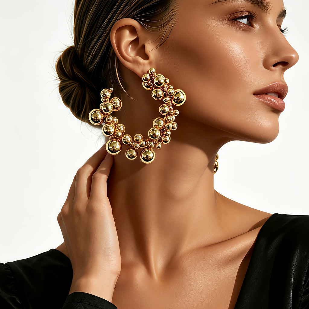 18k Elegant Bead Hoop Earrings
