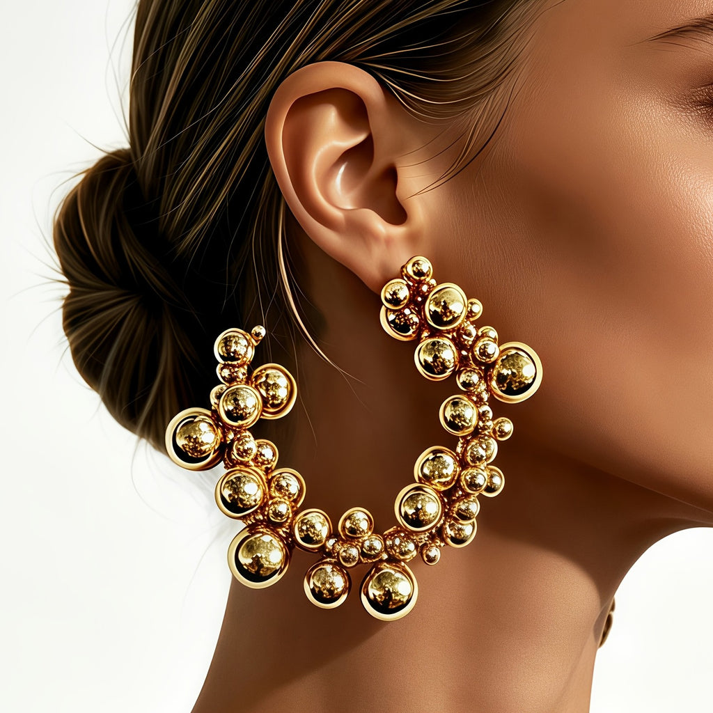 18k Elegant Bead Hoop Earrings