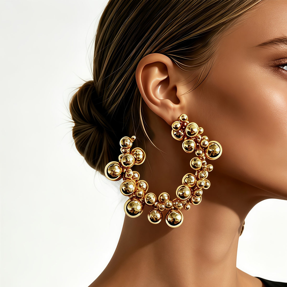 18k Elegant Bead Hoop Earrings