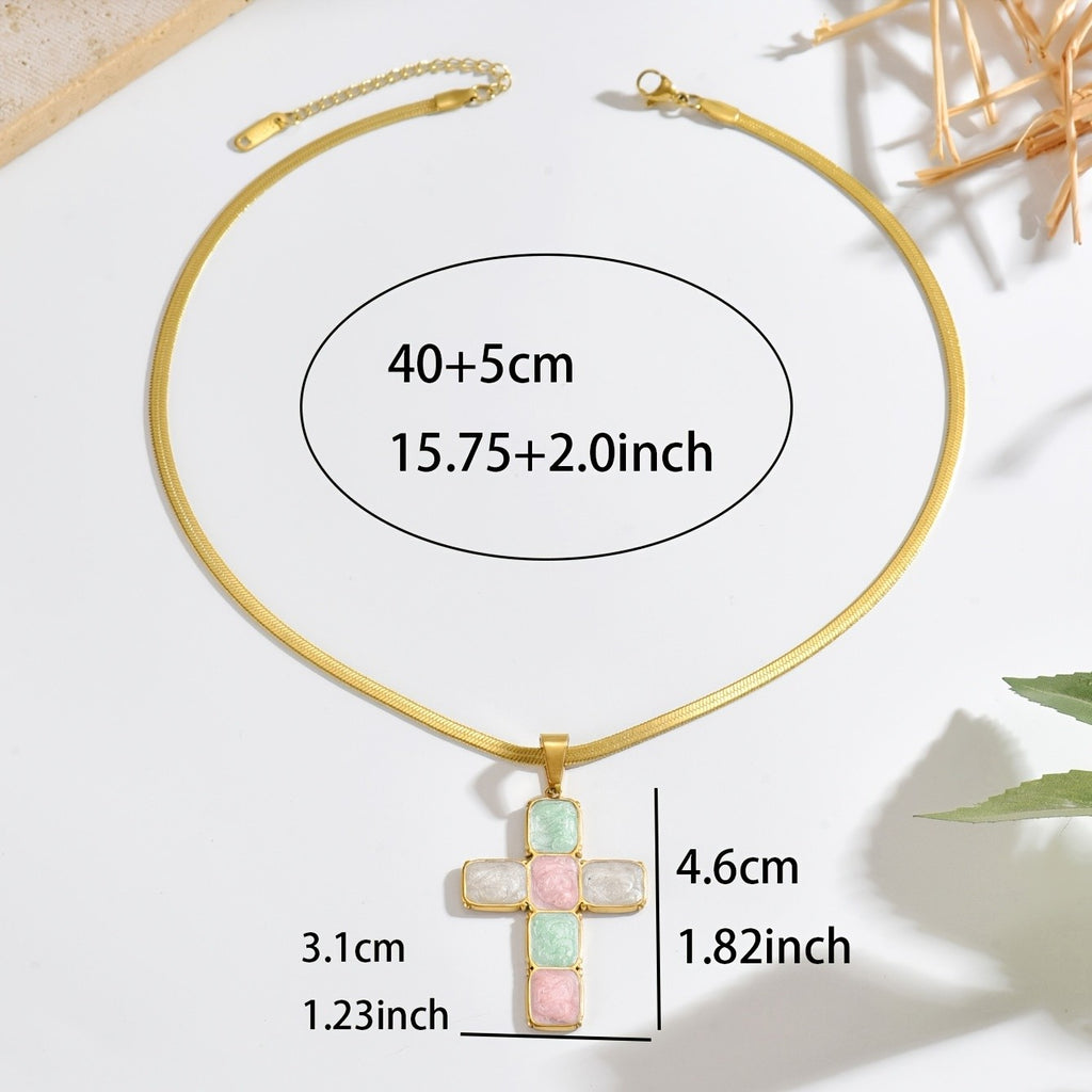 18k Vintage Pastel Cross Necklace