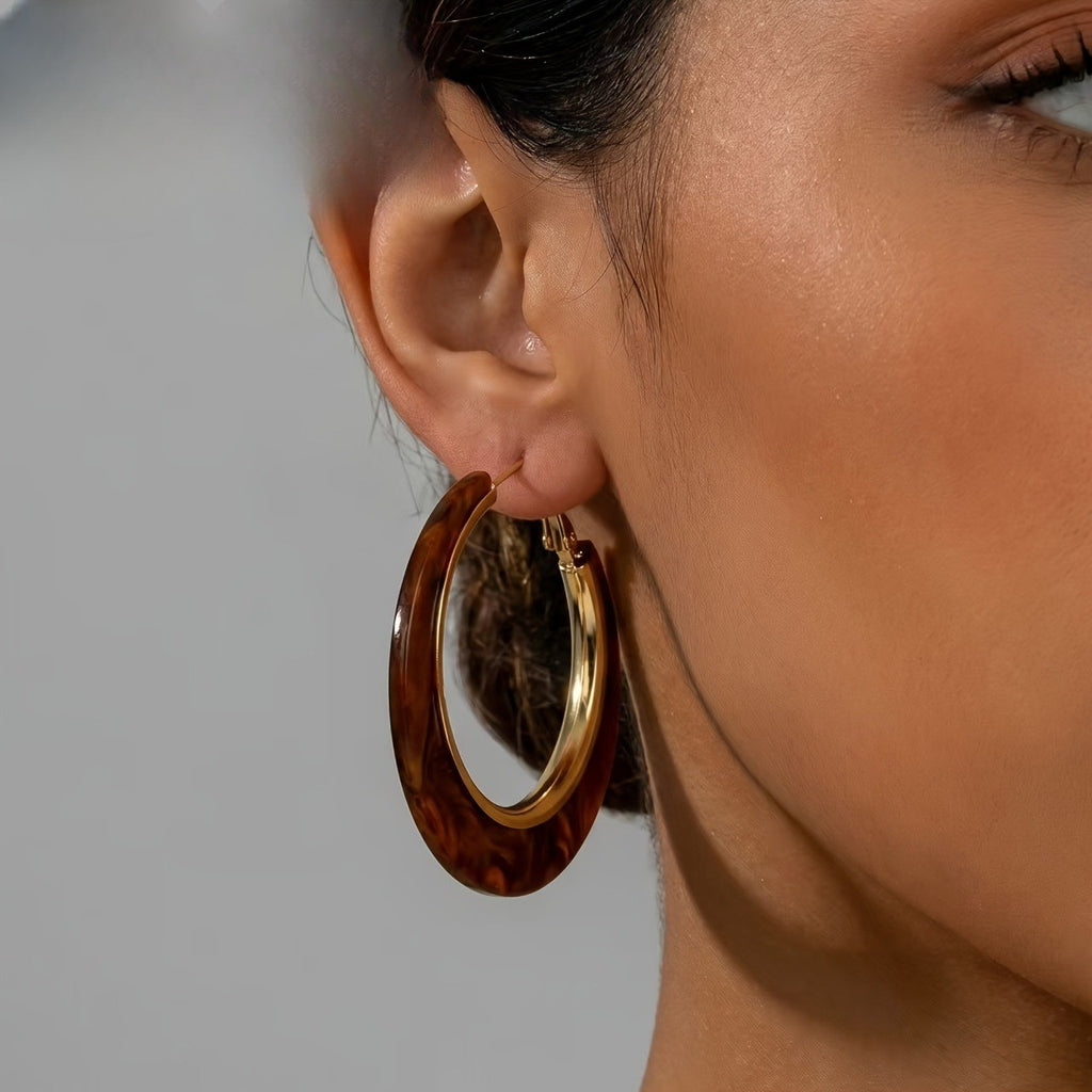 18k Elegant Amber Hoop Earrings