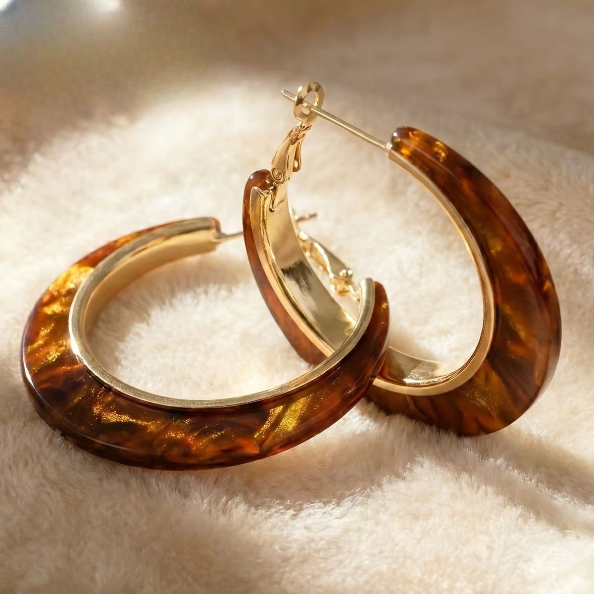 18k Elegant Amber Hoop Earrings