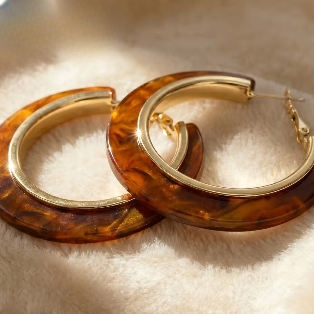 18k Elegant Amber Hoop Earrings