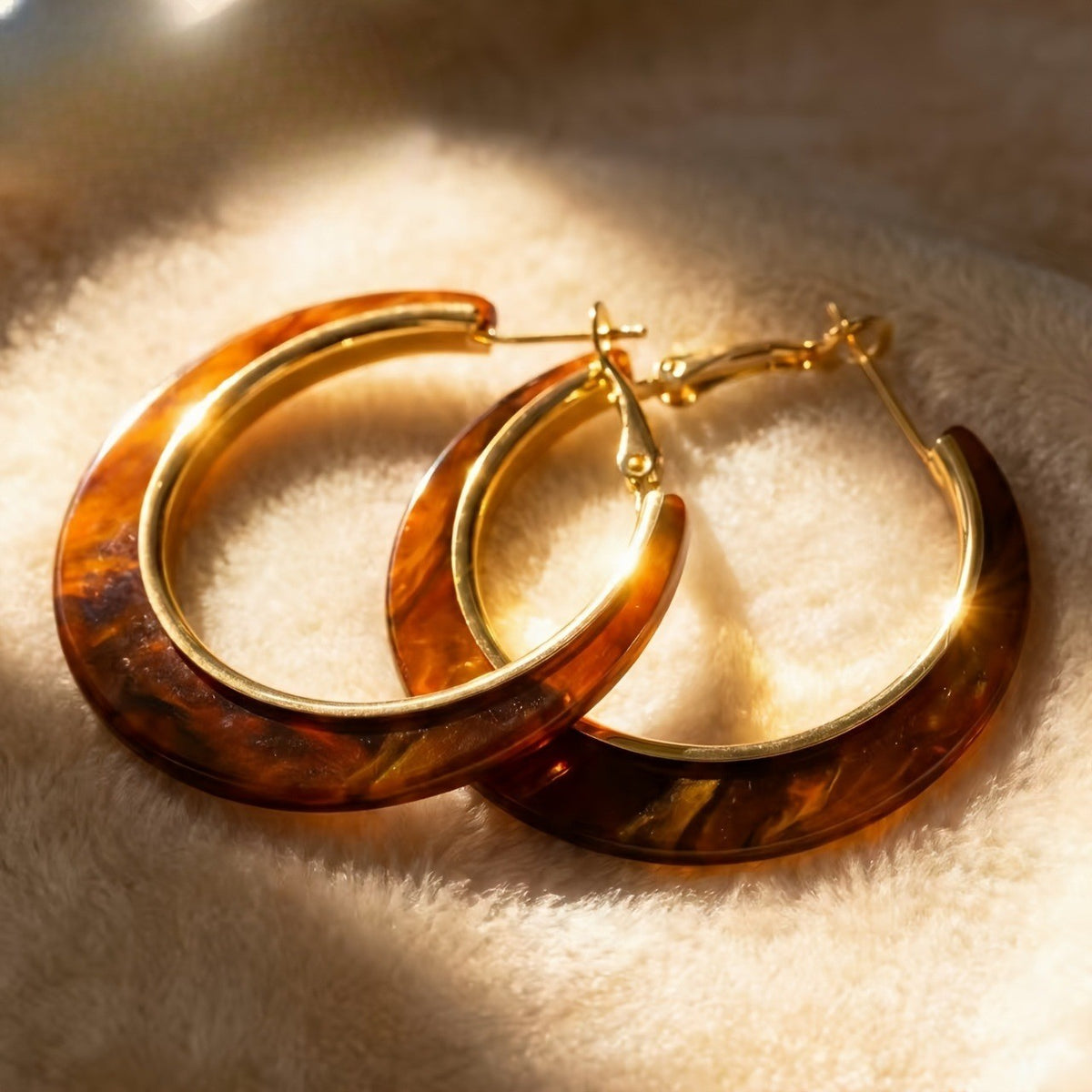 18k Elegant Amber Hoop Earrings