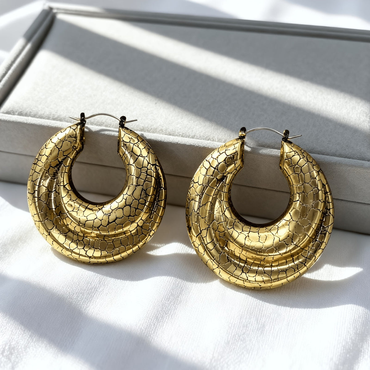 18k Vintage Textured Hoop Earrings