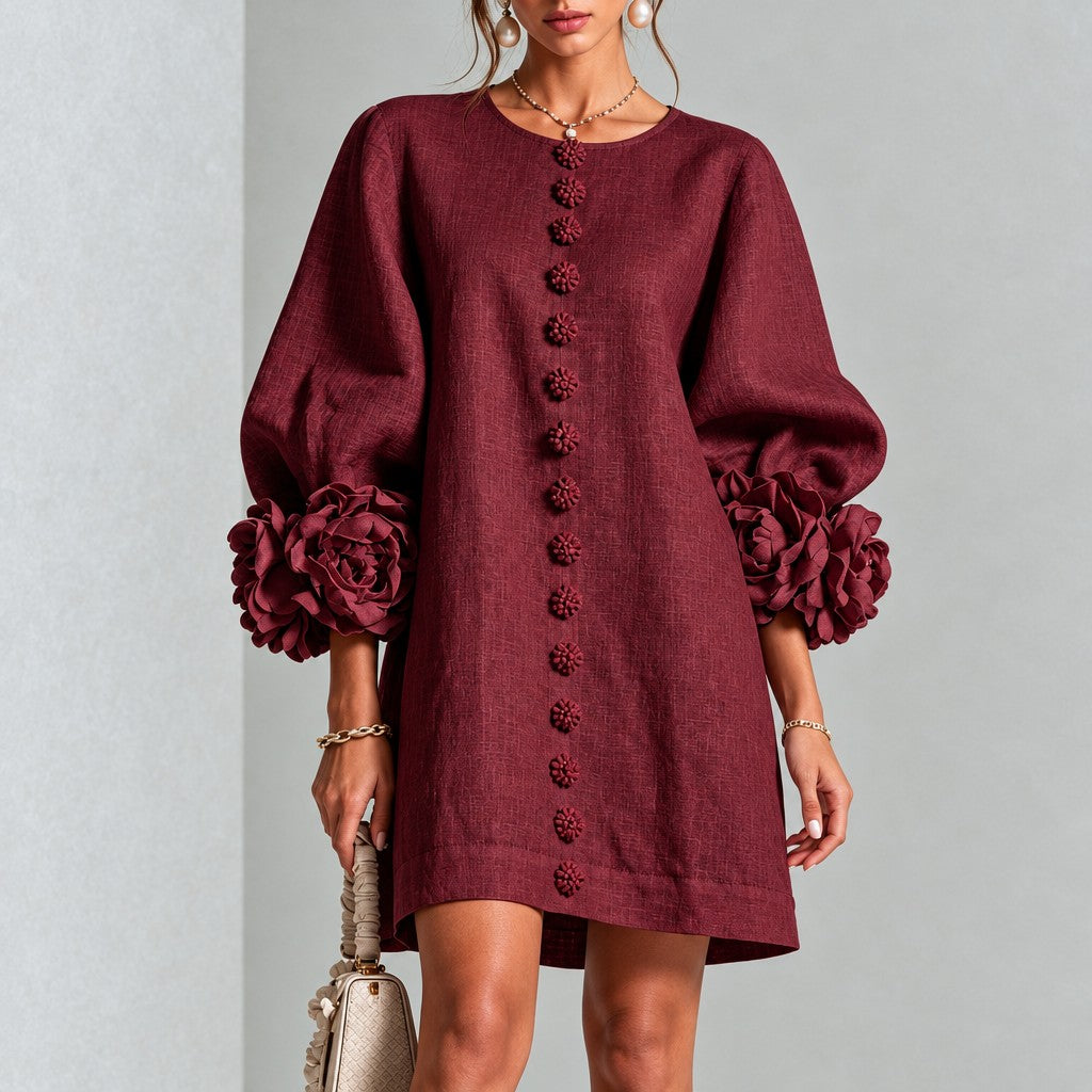 Floral Lantern Sleeve Dress