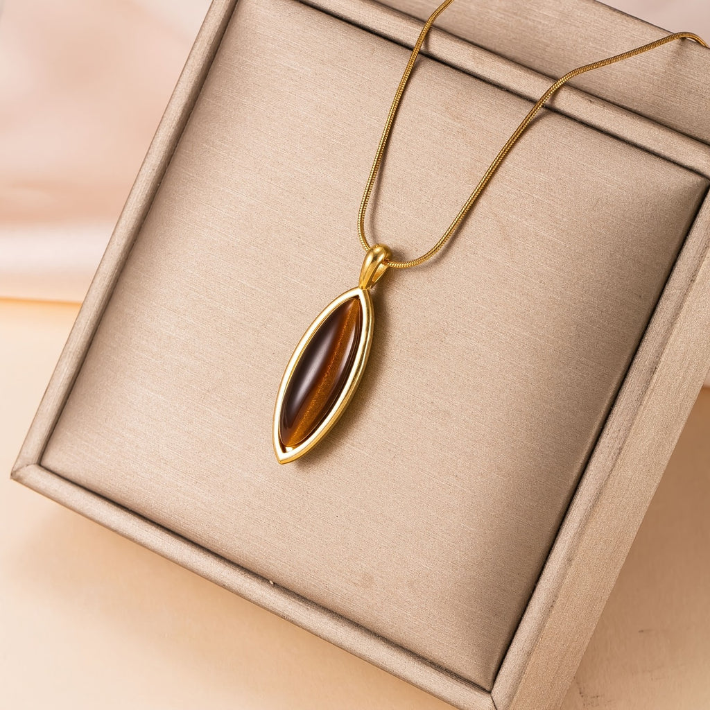 18k Vintage Marquise Tiger's Eye Necklace