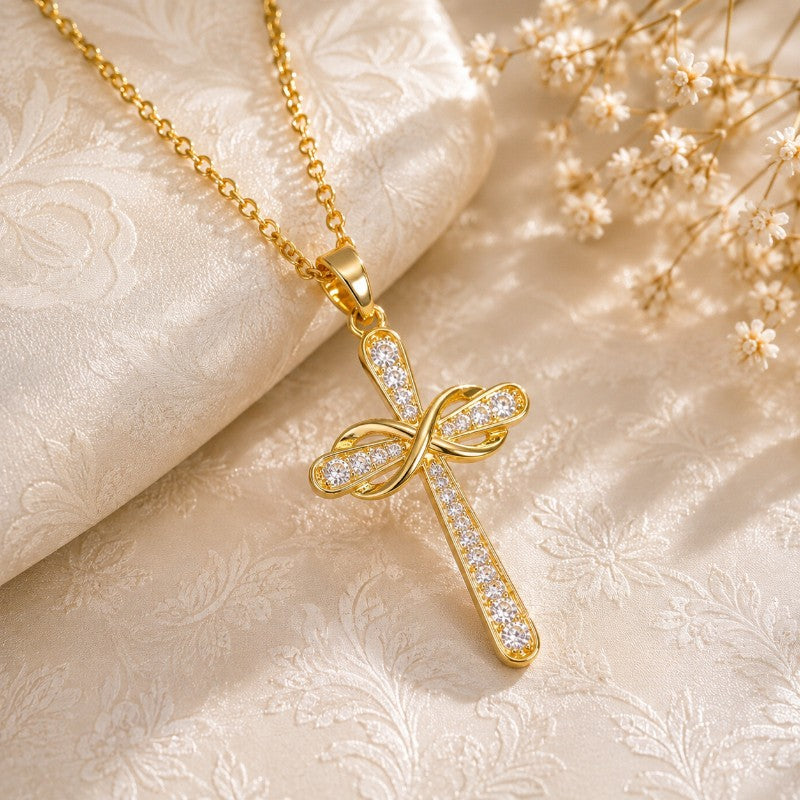 18k Elegant Infinity Cross Necklace