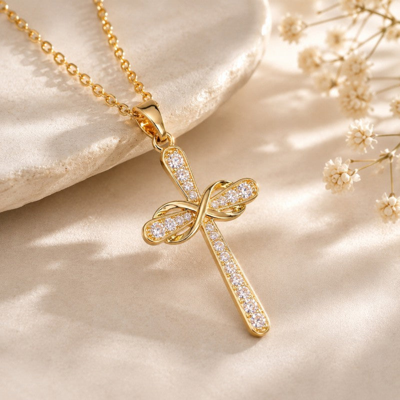 18k Elegant Infinity Cross Necklace