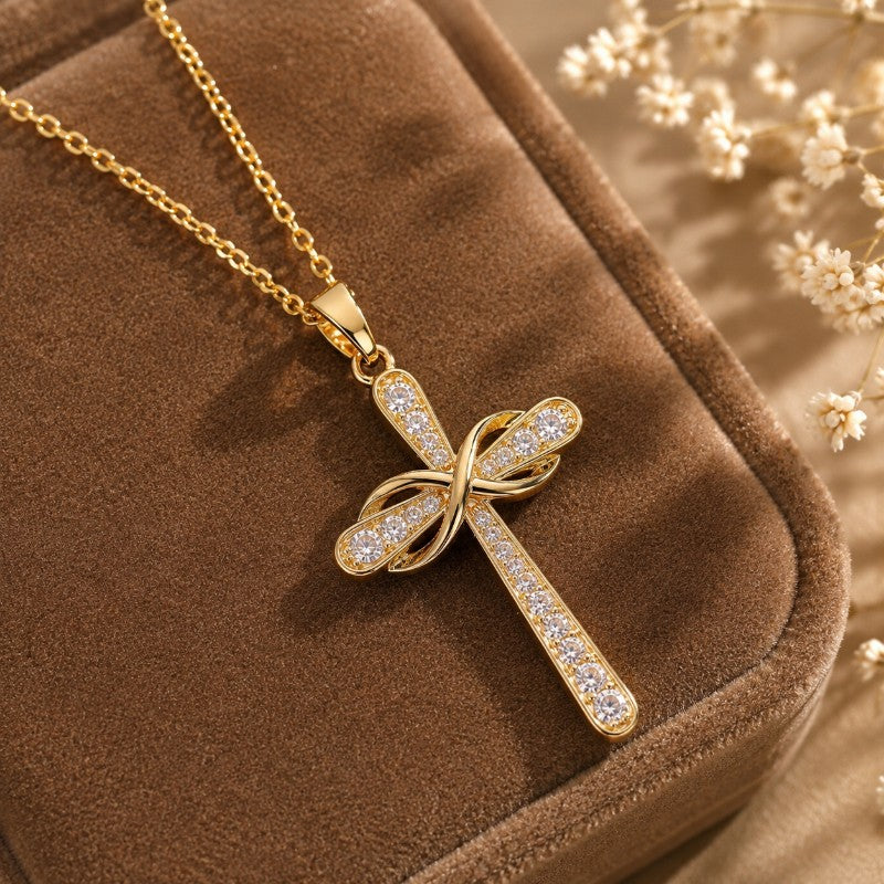 18k Elegant Infinity Cross Necklace