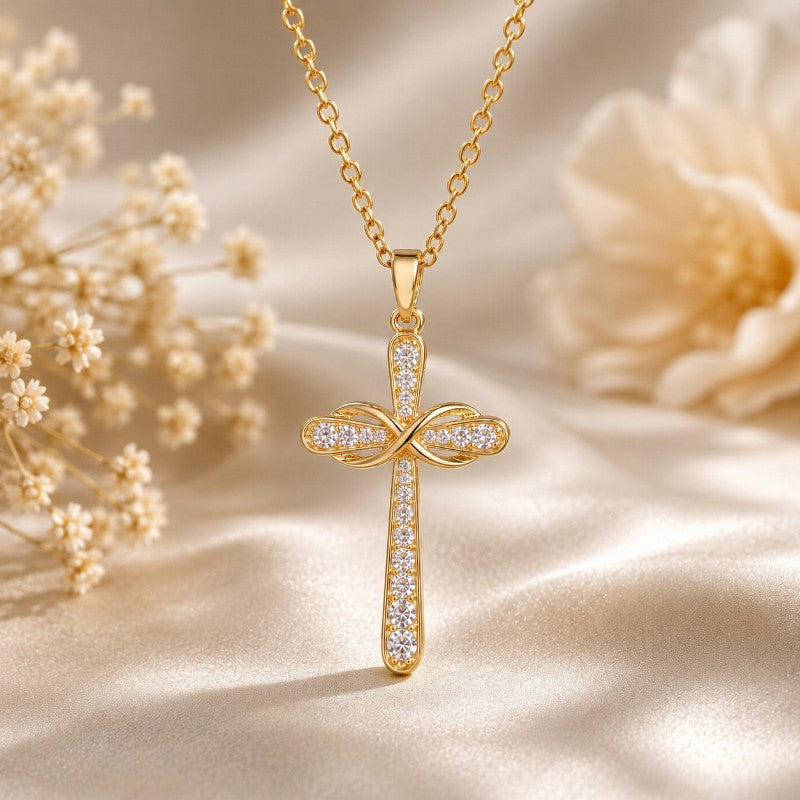 18k Elegant Infinity Cross Necklace