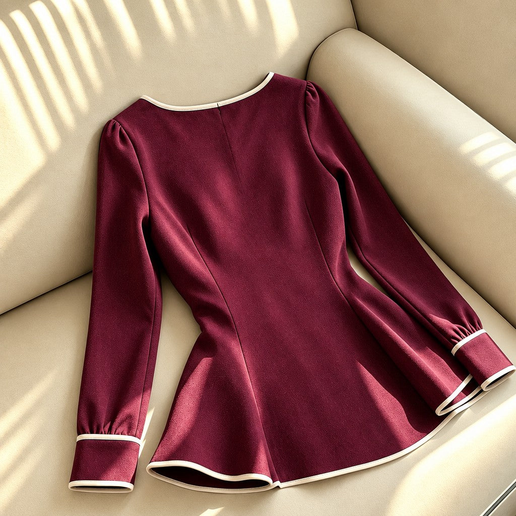 Elegant Bow Contrast Trim Blouse