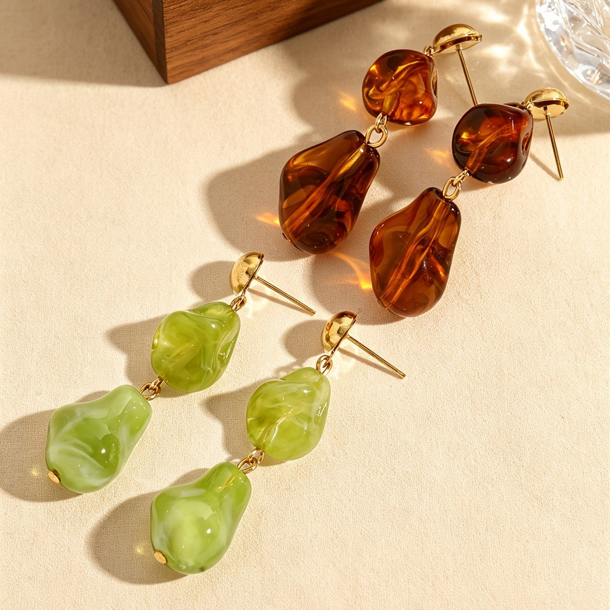 Vintage Amber Resin Drop Earrings