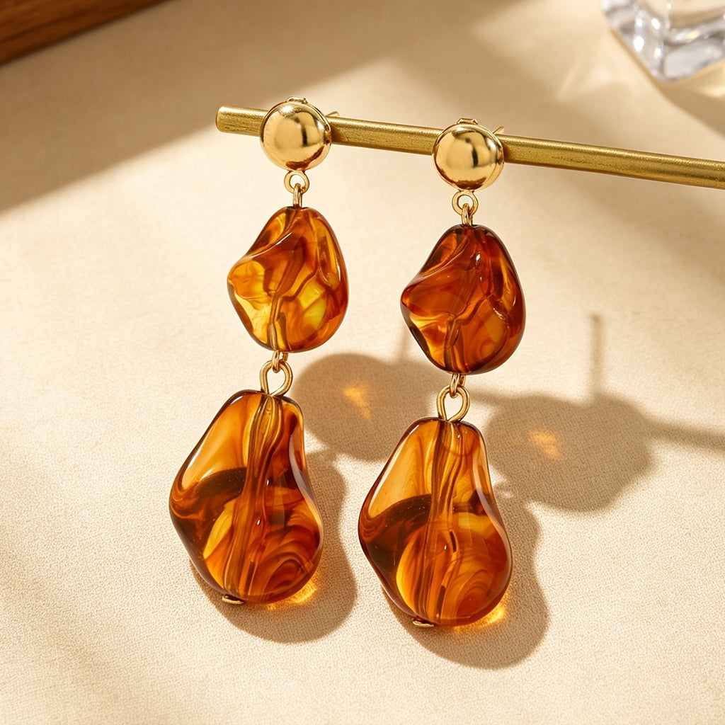 Vintage Amber Resin Drop Earrings