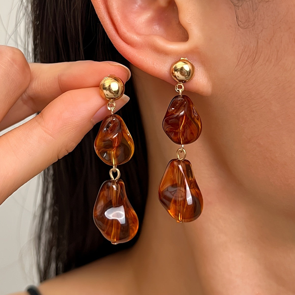 Vintage Amber Resin Drop Earrings