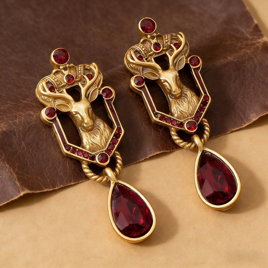 18k Vintage Deer Drop Earrings