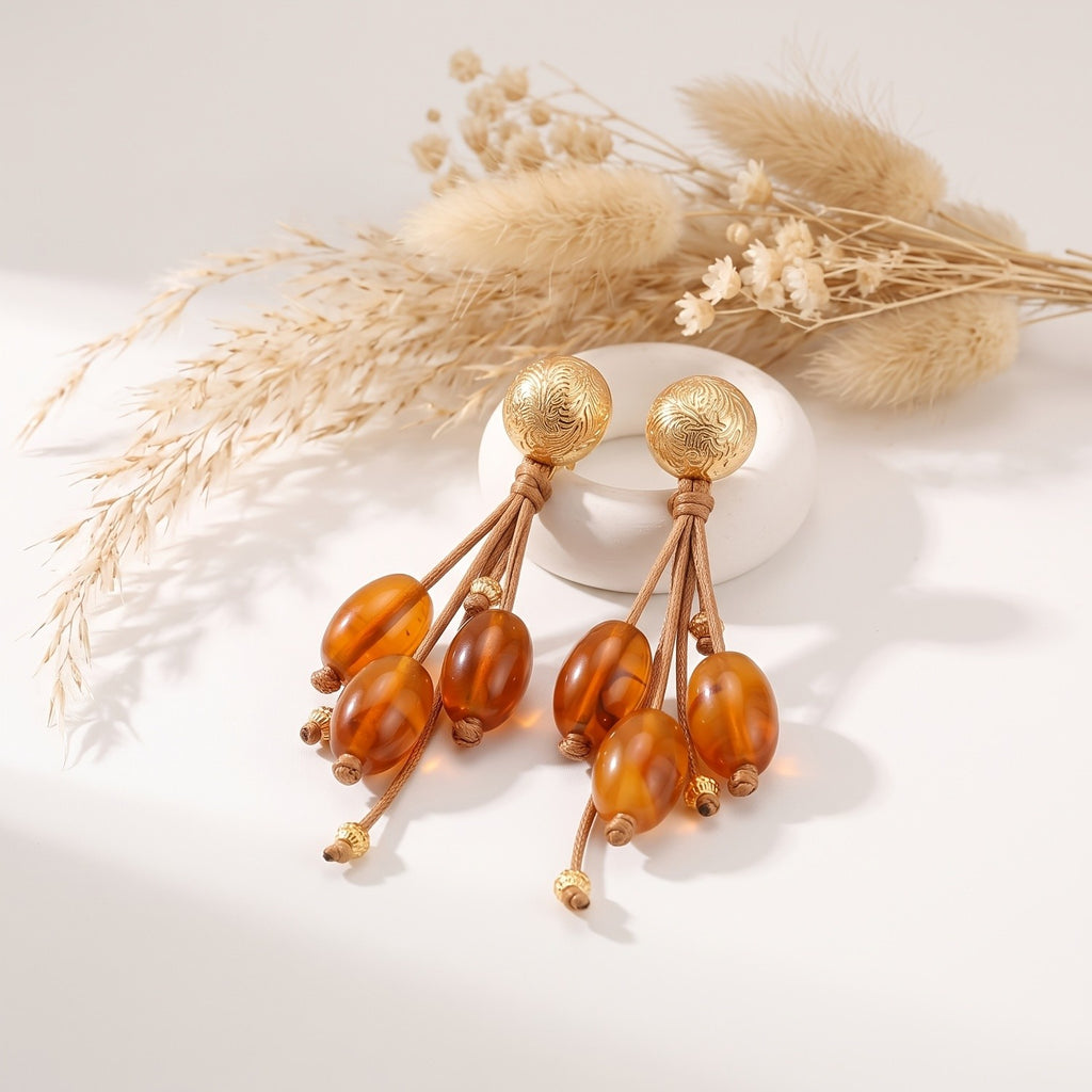 Vintage Boho Amber Drop Earrings