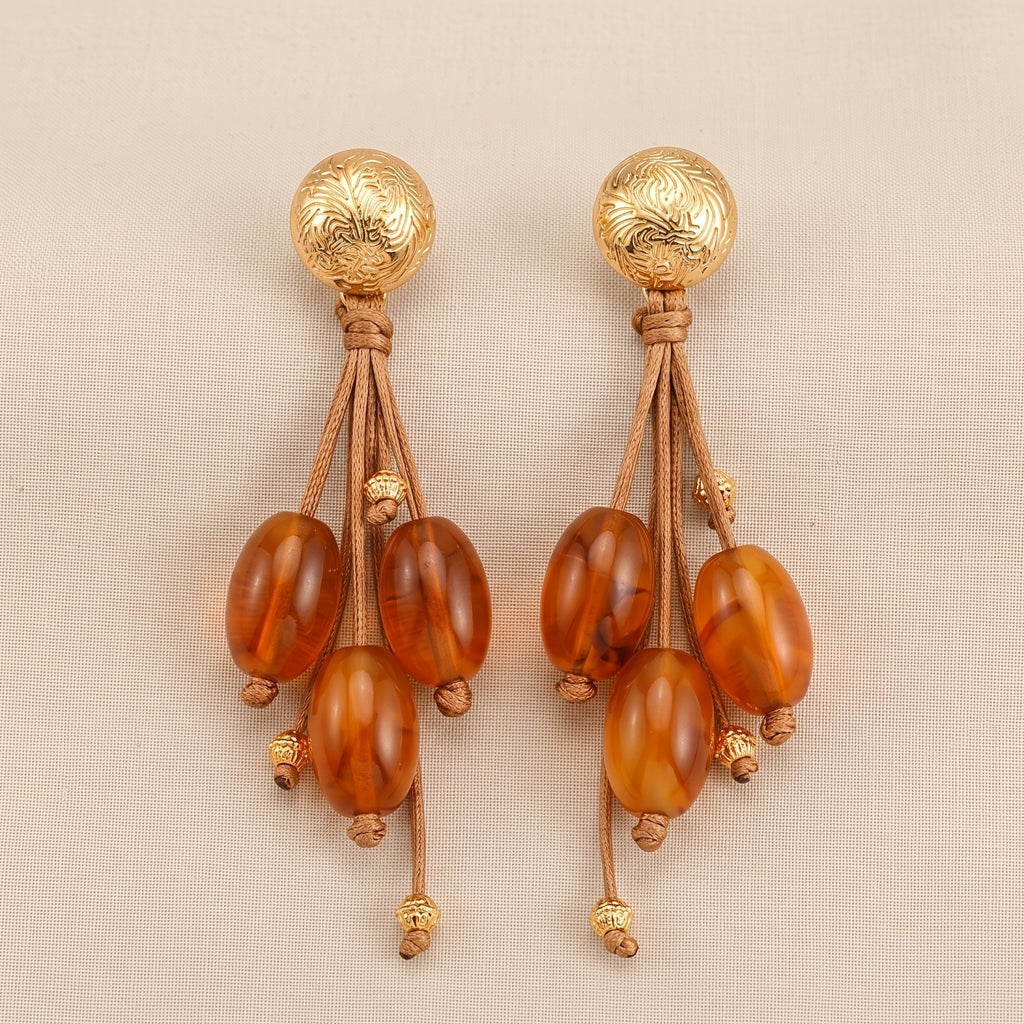 Vintage Boho Amber Drop Earrings