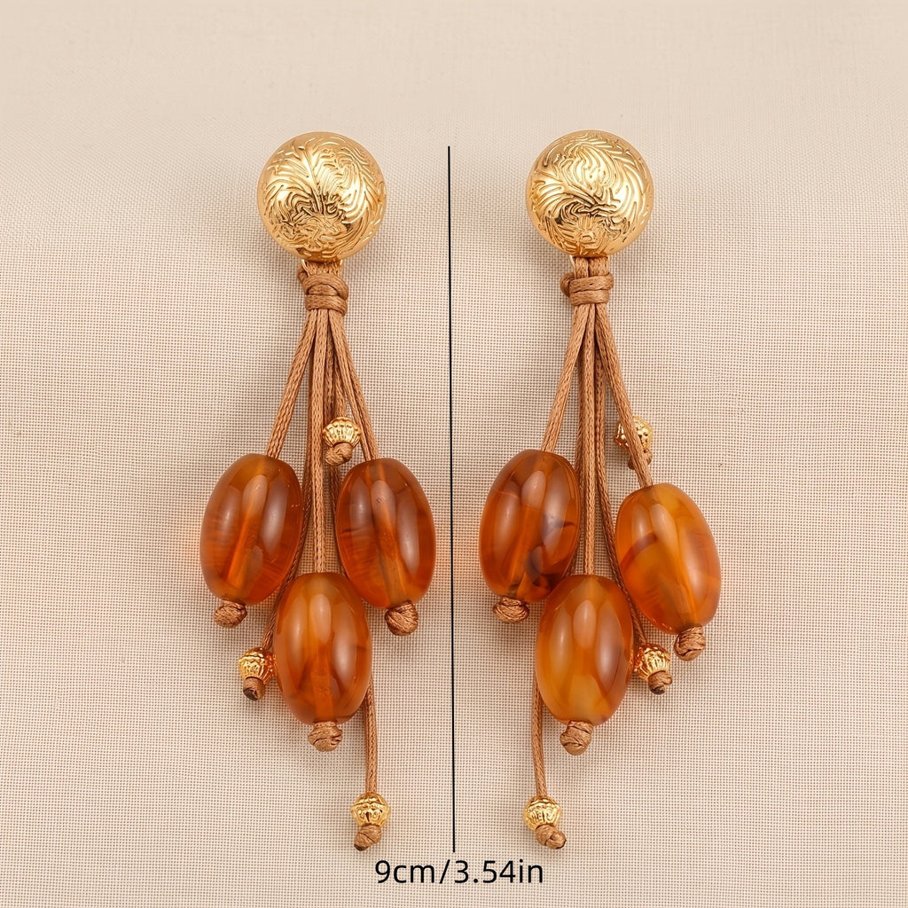 Vintage Boho Amber Drop Earrings