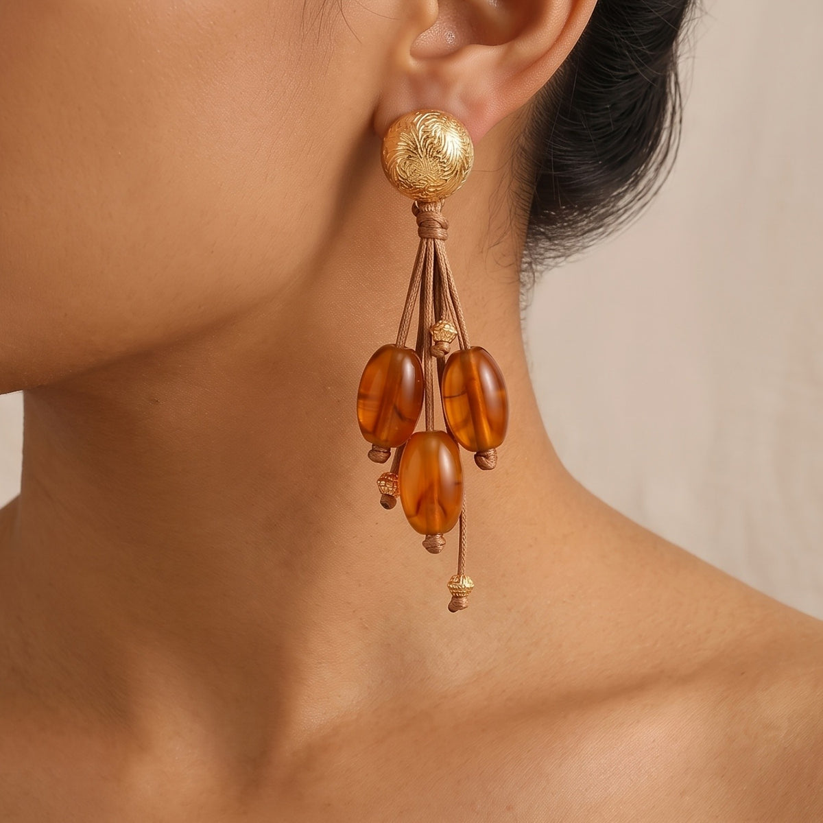 Vintage Boho Amber Drop Earrings
