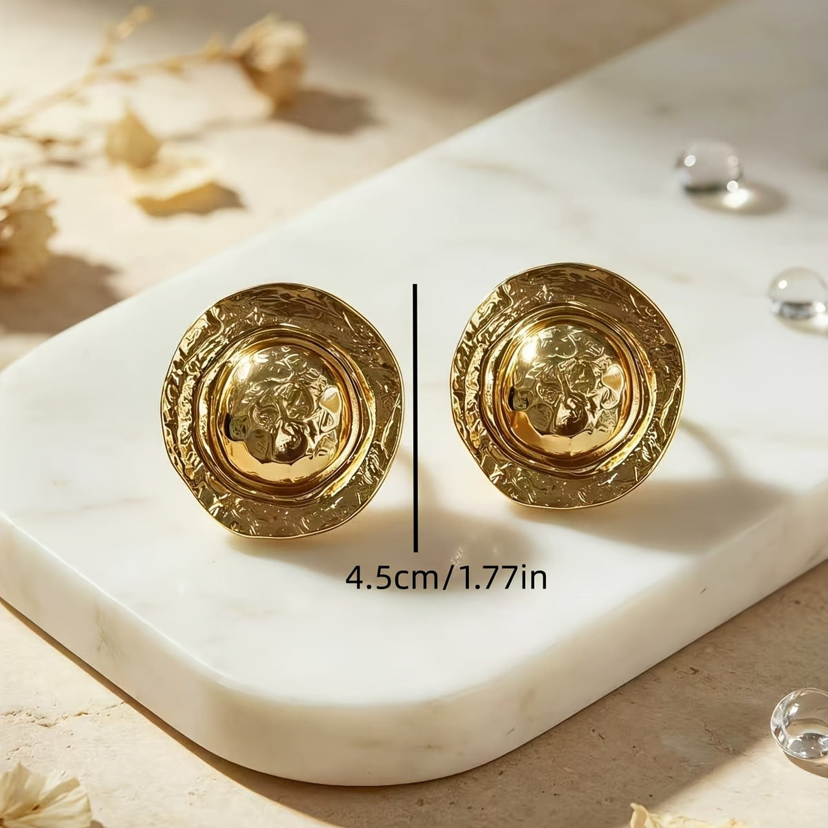 18k Vintage Hammered Disc Earrings