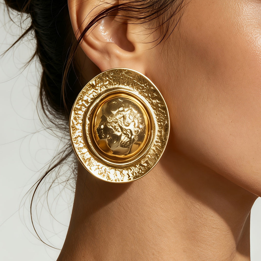 18k Vintage Hammered Disc Earrings