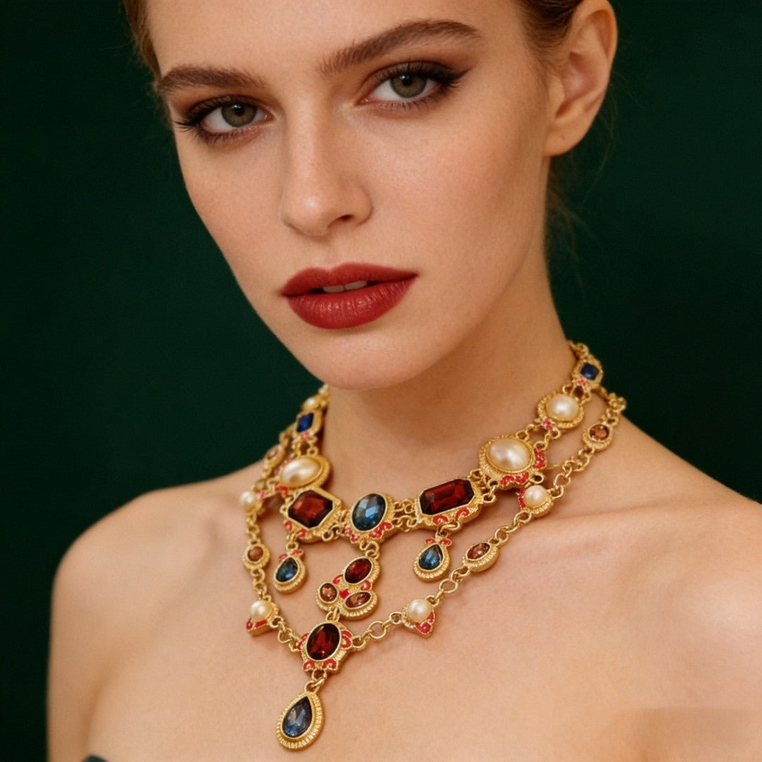 Vintage Gemstone Statement Necklace