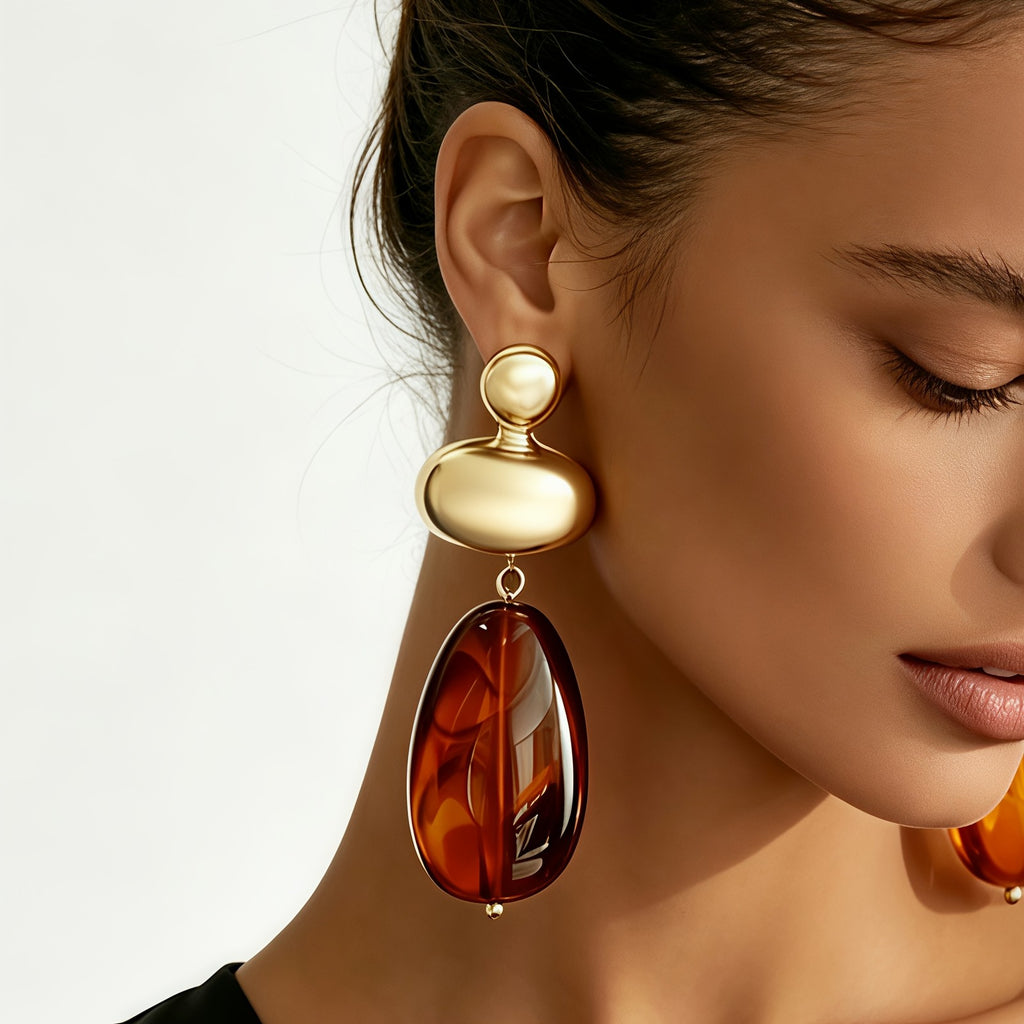 18k Amber Teardrop Drop Earrings