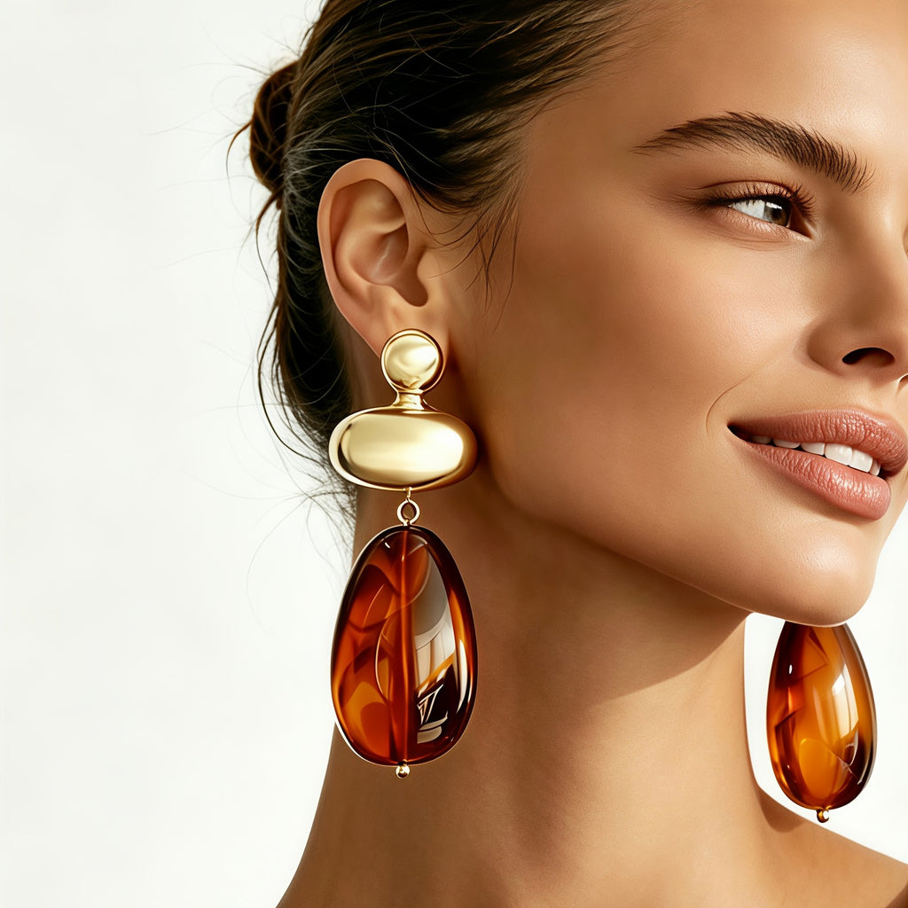 18k Amber Teardrop Drop Earrings
