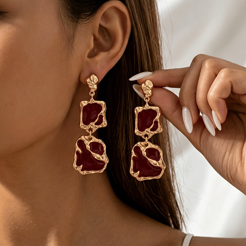 18k Vintage Red Geometric Earrings