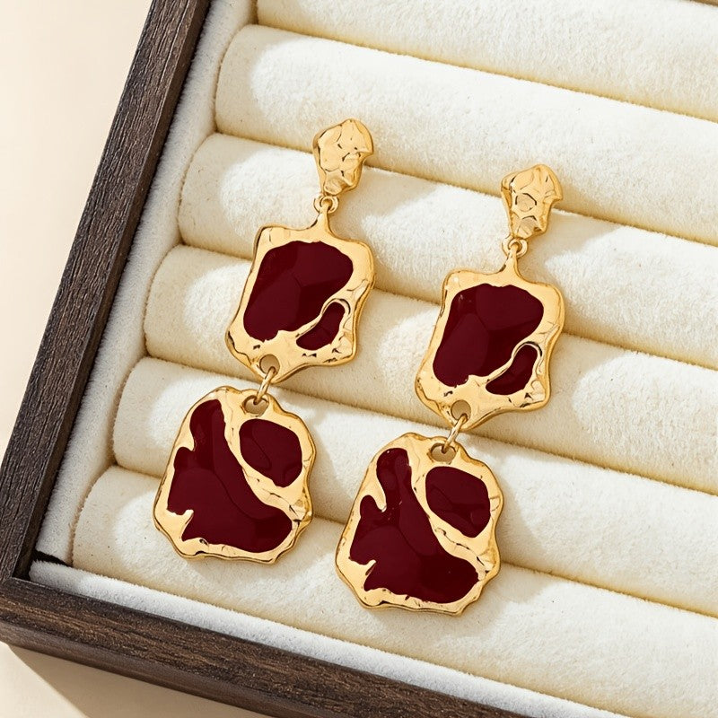 18k Vintage Red Geometric Earrings