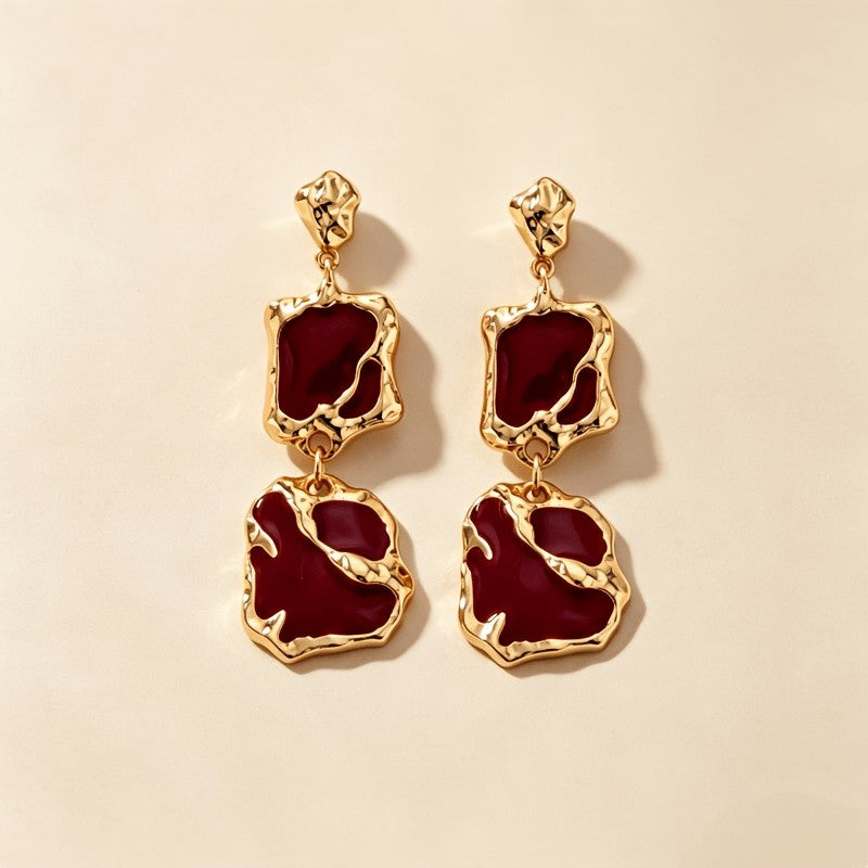 18k Vintage Red Geometric Earrings