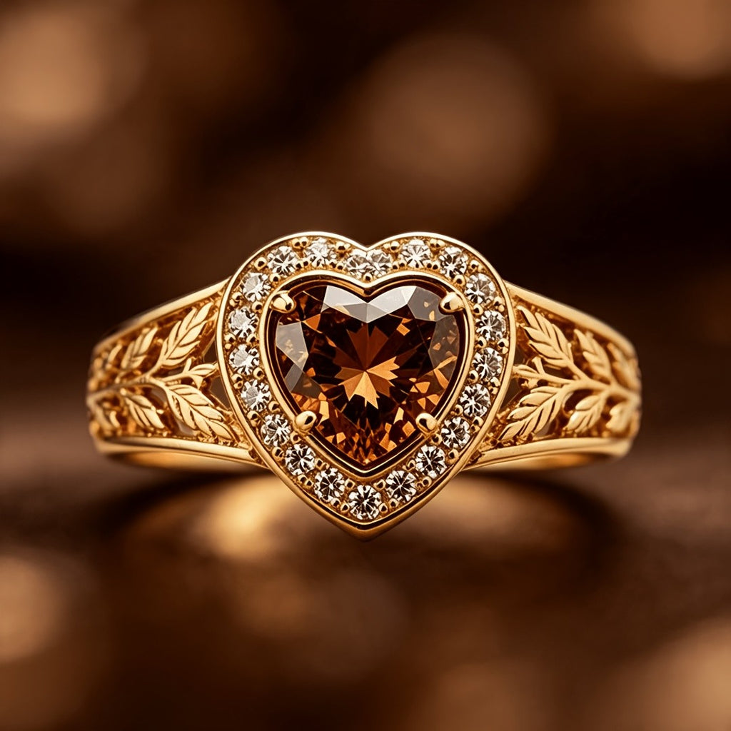 18k Boho Heart Leaf Ring