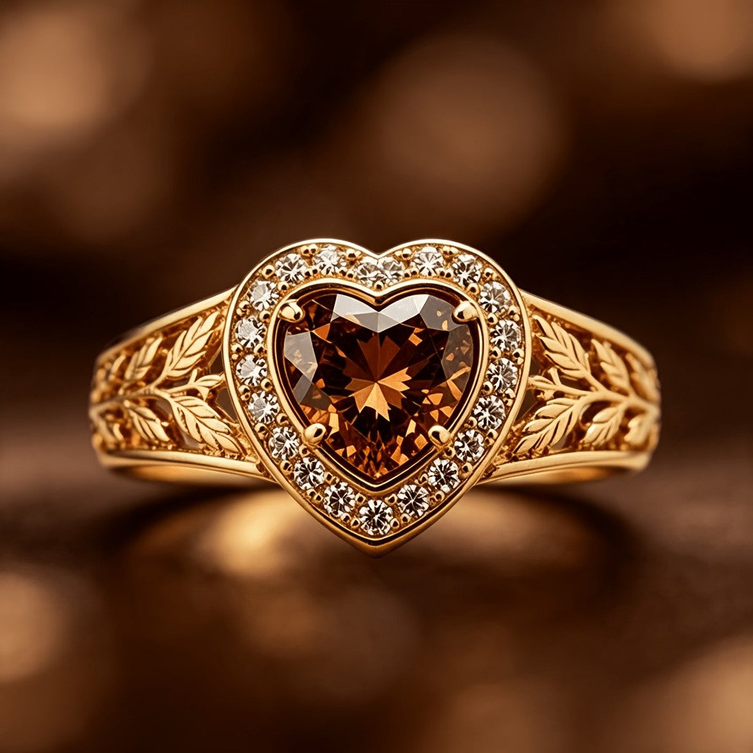 18k Boho Heart Leaf Ring