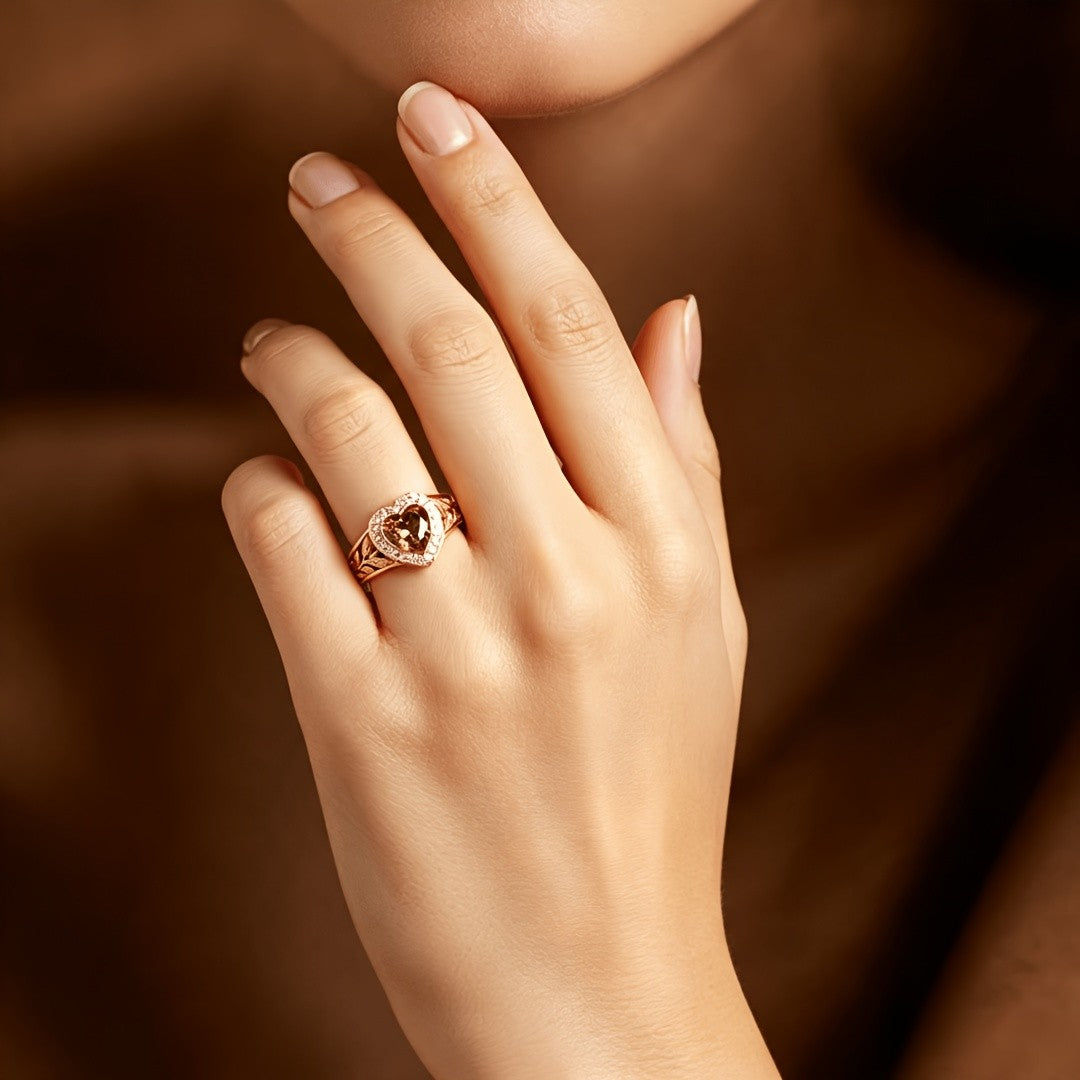 18k Boho Heart Leaf Ring