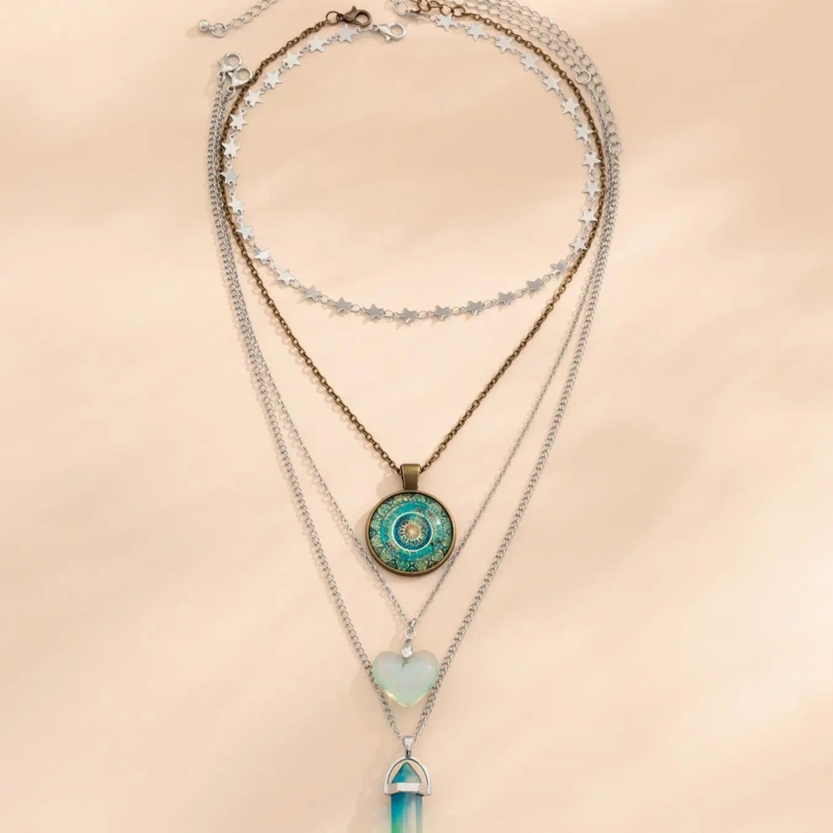 4PC Boho Star Heart Necklace Set