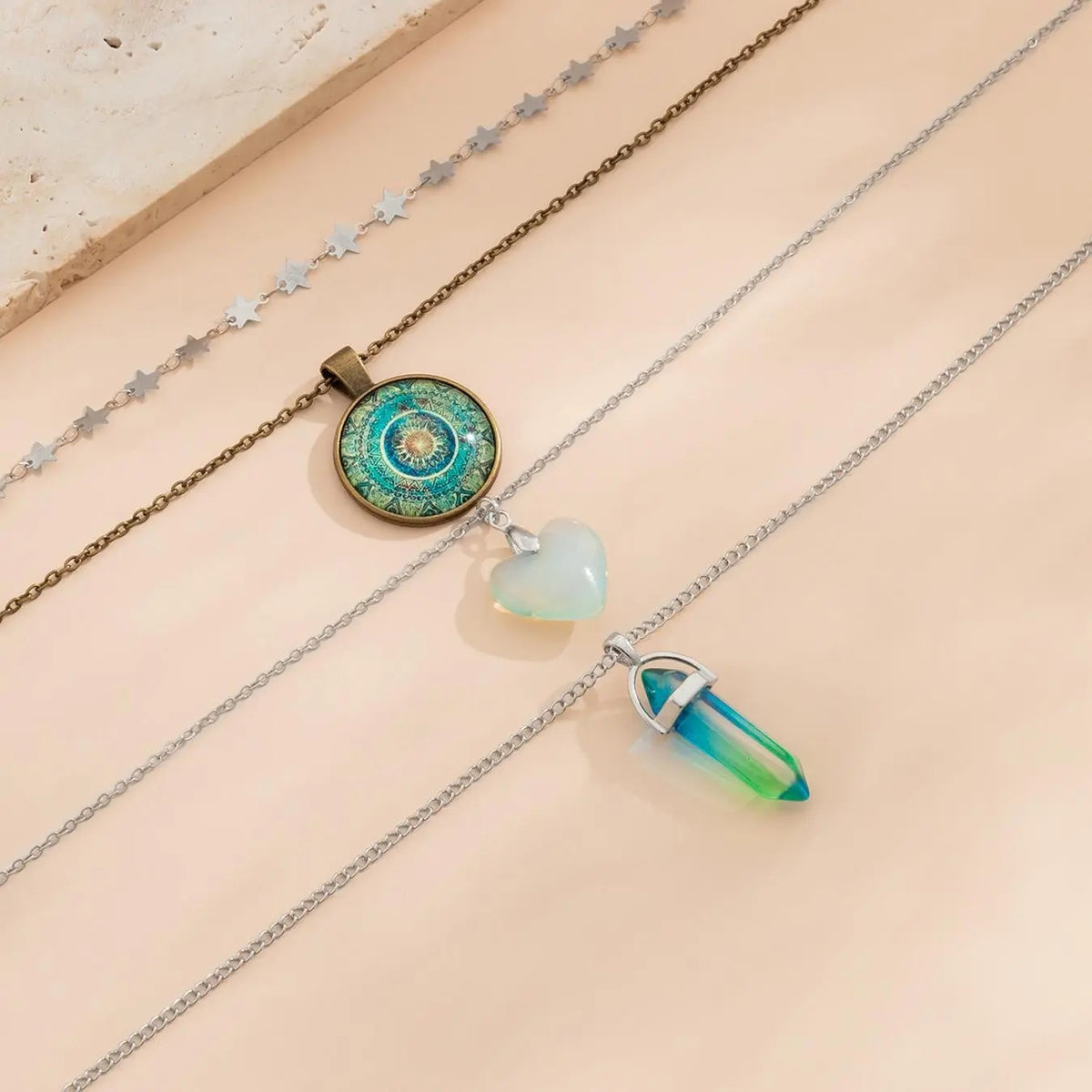4PC Boho Star Heart Necklace Set