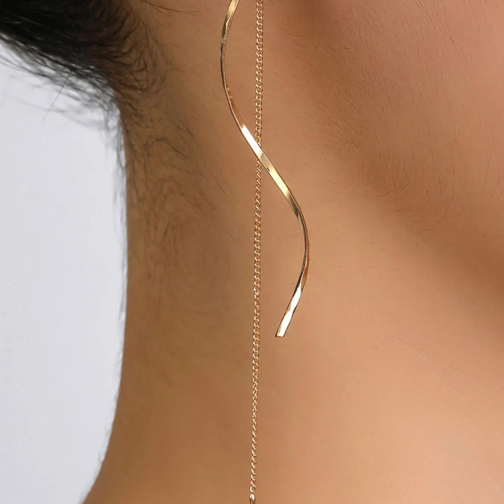 18k Elegant Wave Drop Earrings
