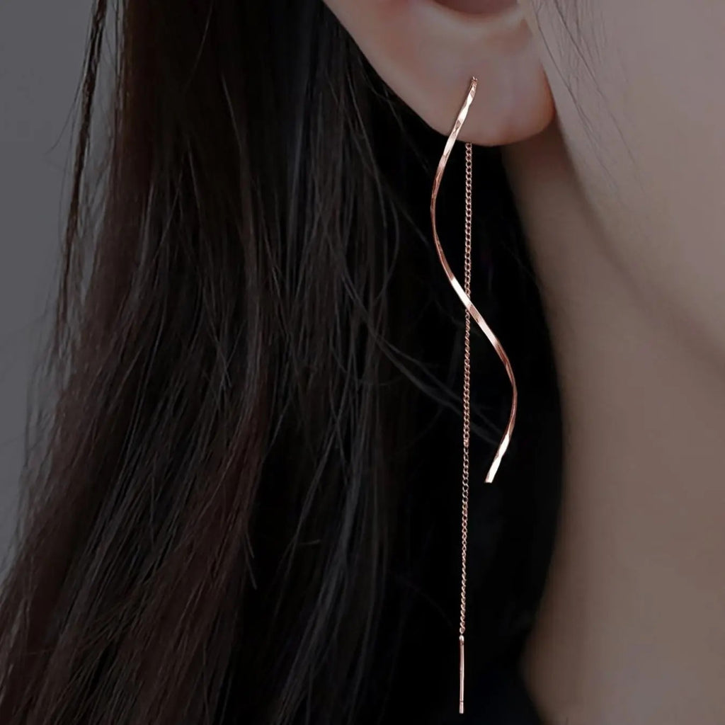 18k Elegant Wave Drop Earrings